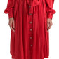 Dolce & Gabbana Elegant Red Silk Midi Dress with Button Detail