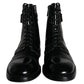 Dolce & Gabbana Black Logo Lace Up Mid Calf Men Boots Shoes