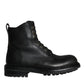 Dolce & Gabbana Black Lace Up Mid Calf Boots Men Shoes