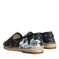 Dolce & Gabbana Black Floral Cotton Leather Espadrilles Shoes