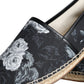 Dolce & Gabbana Black Floral Cotton Leather Espadrilles Shoes