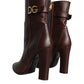 Dolce & Gabbana Brown Leather Heels Mid Calf Boots Shoes