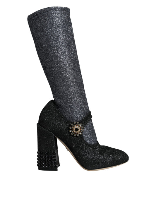 Dolce & Gabbana Black Crystal Mary Janes Booties Shoes