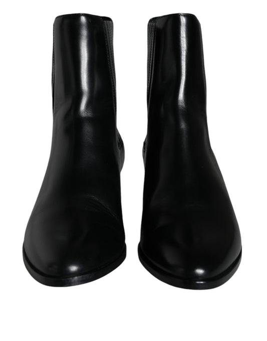 Dolce & Gabbana Black Leather Ankle Boots Booties Shoes