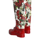 Dolce & Gabbana Red Floral Rubber Knee High Flat Boots Shoes