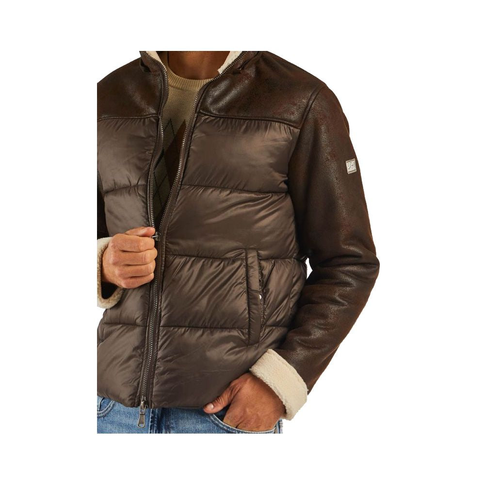 Yes Zee Brown Nylon Men's Quilted Jacket