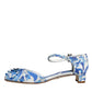 Dolce & Gabbana White Blue Majolica Print Ankle Strap Sandals Shoes