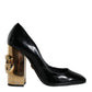 Dolce & Gabbana Black Gold Patent Leather Logo Heels Pumps Shoes