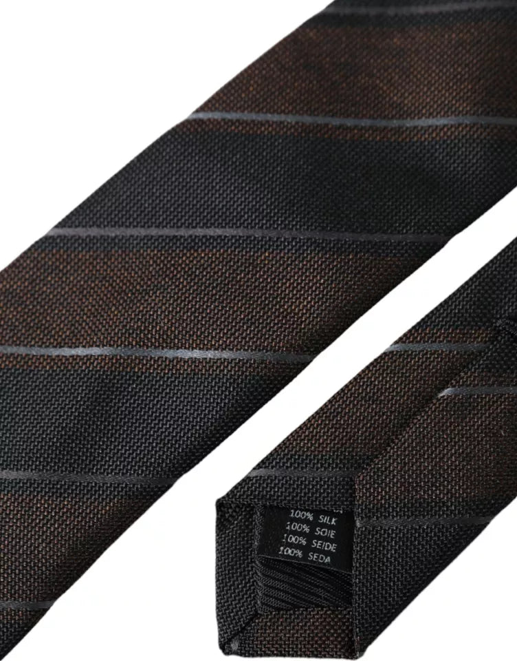 Dolce & Gabbana Brown Black Stripes Silk Adjustable Tie