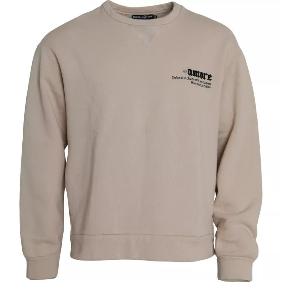 Dolce & Gabbana Beige Cotton Crew Neck Sweatshirt Sweater Mens Sweater