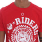 Frankie Morello Chic Red 'RIDERS' Motive Crewneck Tee