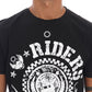 Frankie Morello Chic Black Crewneck Tee with 'RIDERS' Motif