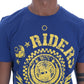 Frankie Morello Stylish Blue Riders Motif Cotton Tee