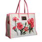 Dolce & Gabbana White Canvas Rose Embroidery Women Shopping Tote Bag