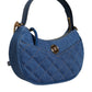 Versace Blue Quilted Denim Leather Top Handle Shoulder Bag