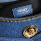 Versace Blue Quilted Denim Leather Top Handle Shoulder Bag