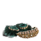 Dolce & Gabbana Green Gold Crystal Fur Headset Audio AUX Headphones