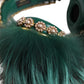 Dolce & Gabbana Green Gold Crystal Fur Headset Audio AUX Headphones