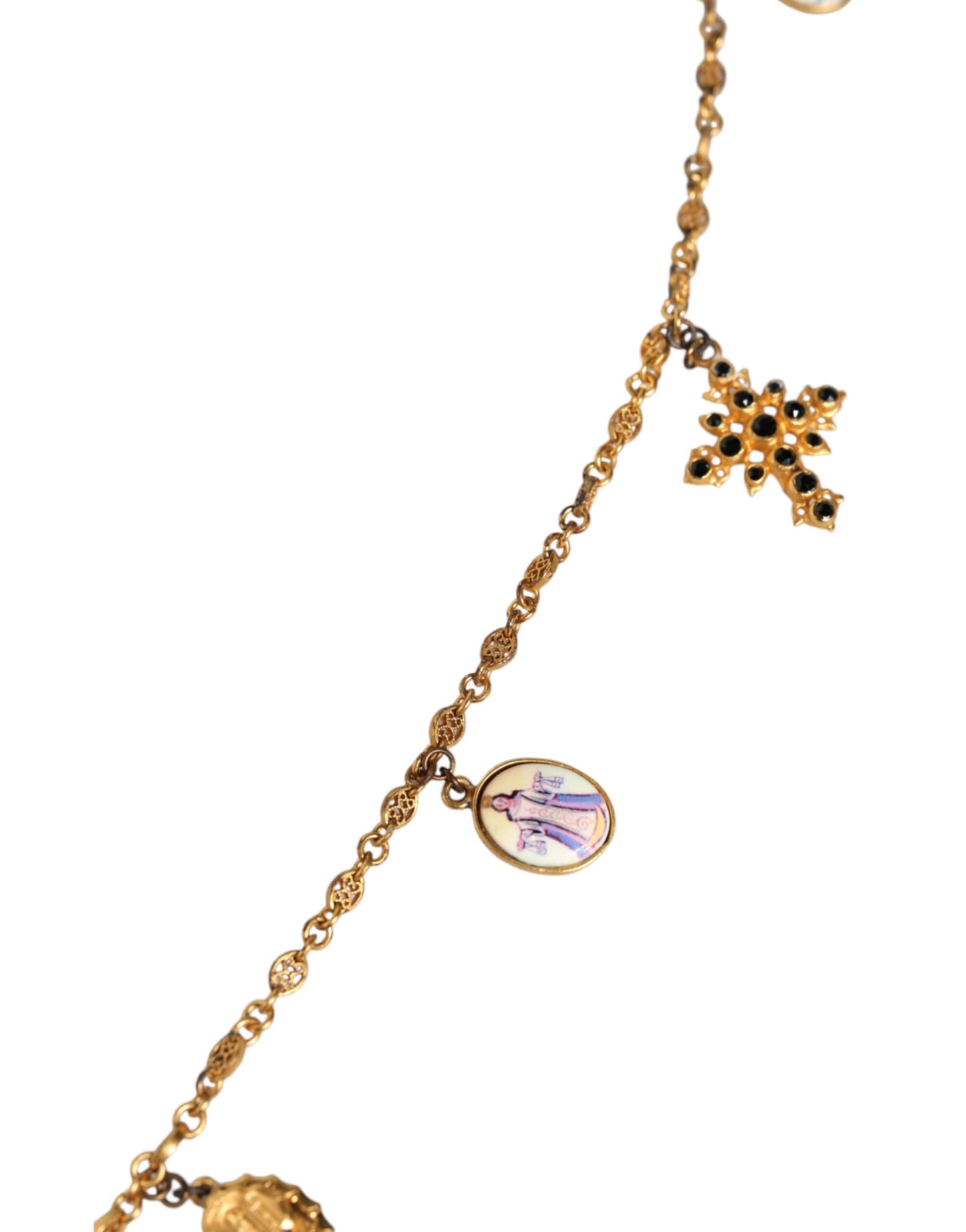 Dolce & Gabbana Gold Tone Brass Chain Religious Cross Pendant Necklace