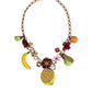 Dolce & Gabbana Gold Brass FRUIT Pendants Flowers Crystal Logo Necklace