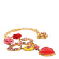 Dolce & Gabbana Gold Chain DG Logo Rose Love Crystal Charm Necklace