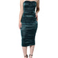 Dolce & Gabbana Green Silk Blend Satin Fitted Strapless Dress