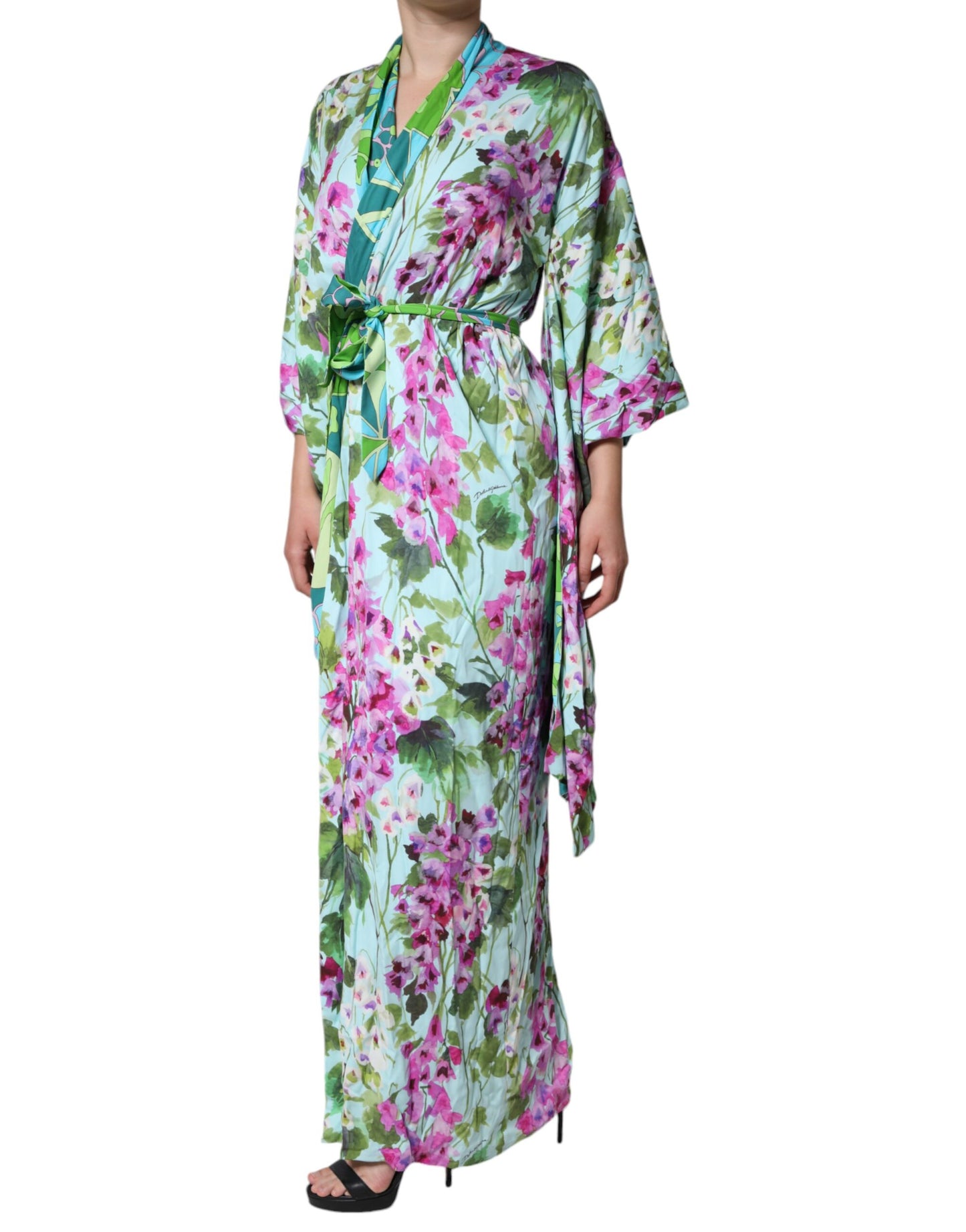 Dolce & Gabbana Multicolor Floral Silk Stretch Wrap Dress