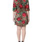 Dolce & Gabbana Brown Leopard Red Roses Cotton A-line Dress