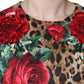 Dolce & Gabbana Brown Leopard Red Roses Cotton A-line Dress