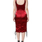 Dolce & Gabbana Red Bustier Corset Lace Bodycon Midi Dress