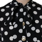 Dolce & Gabbana Black White Polka Dot Ascot Collar Midi Dress