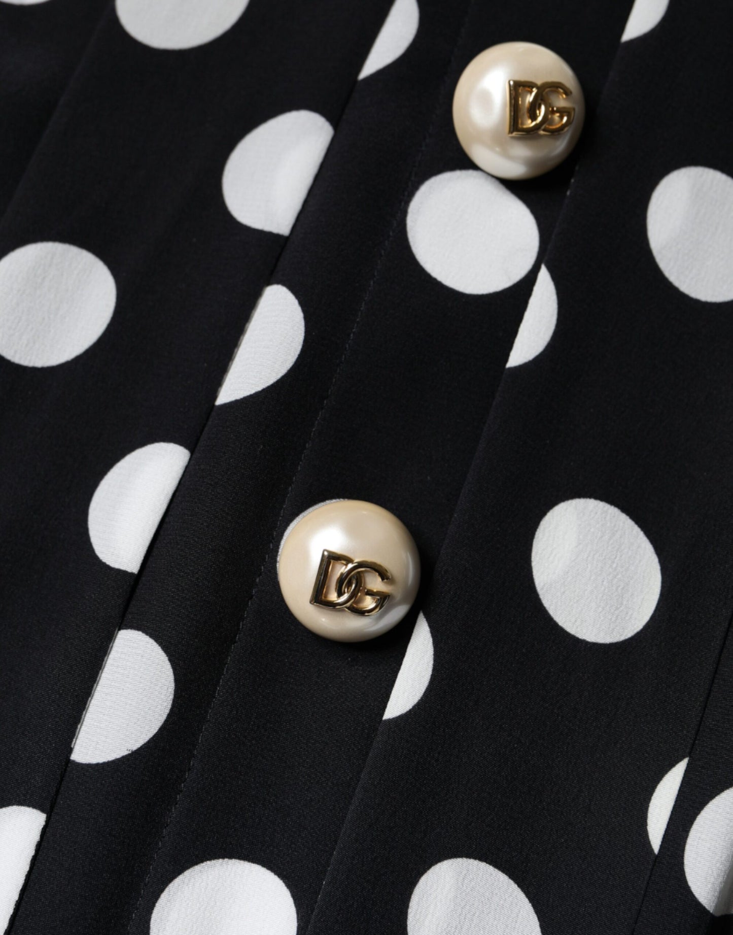 Dolce & Gabbana Black White Polka Dot Ascot Collar Midi Dress