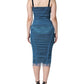 Dolce & Gabbana Blue Mesh Trim Ruched Tulle Sheath Dress