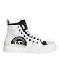 Dolce & Gabbana White Black Canvas Logo Mid Top Sneakers Shoes