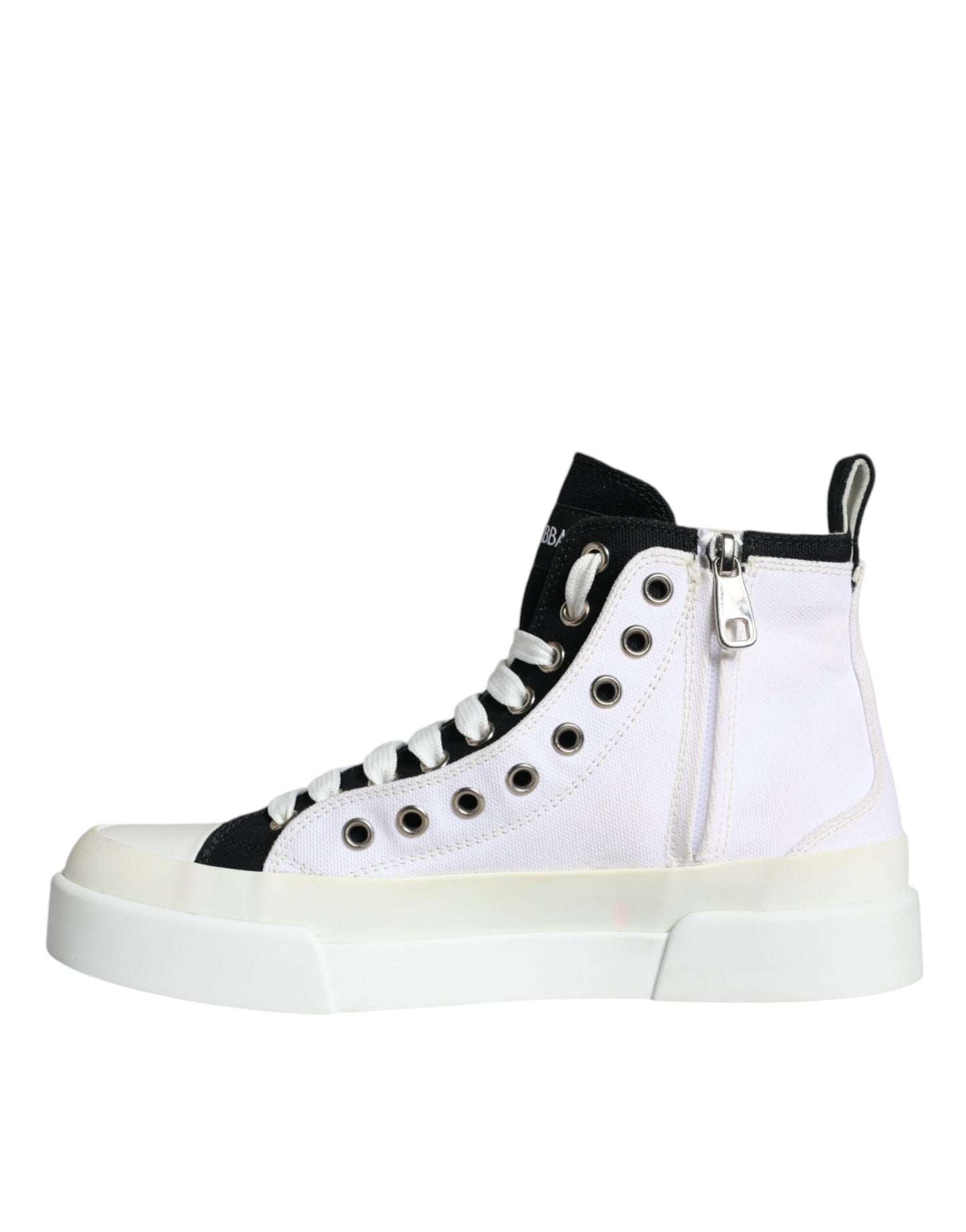 Dolce & Gabbana White Black Canvas Logo Mid Top Sneakers Shoes