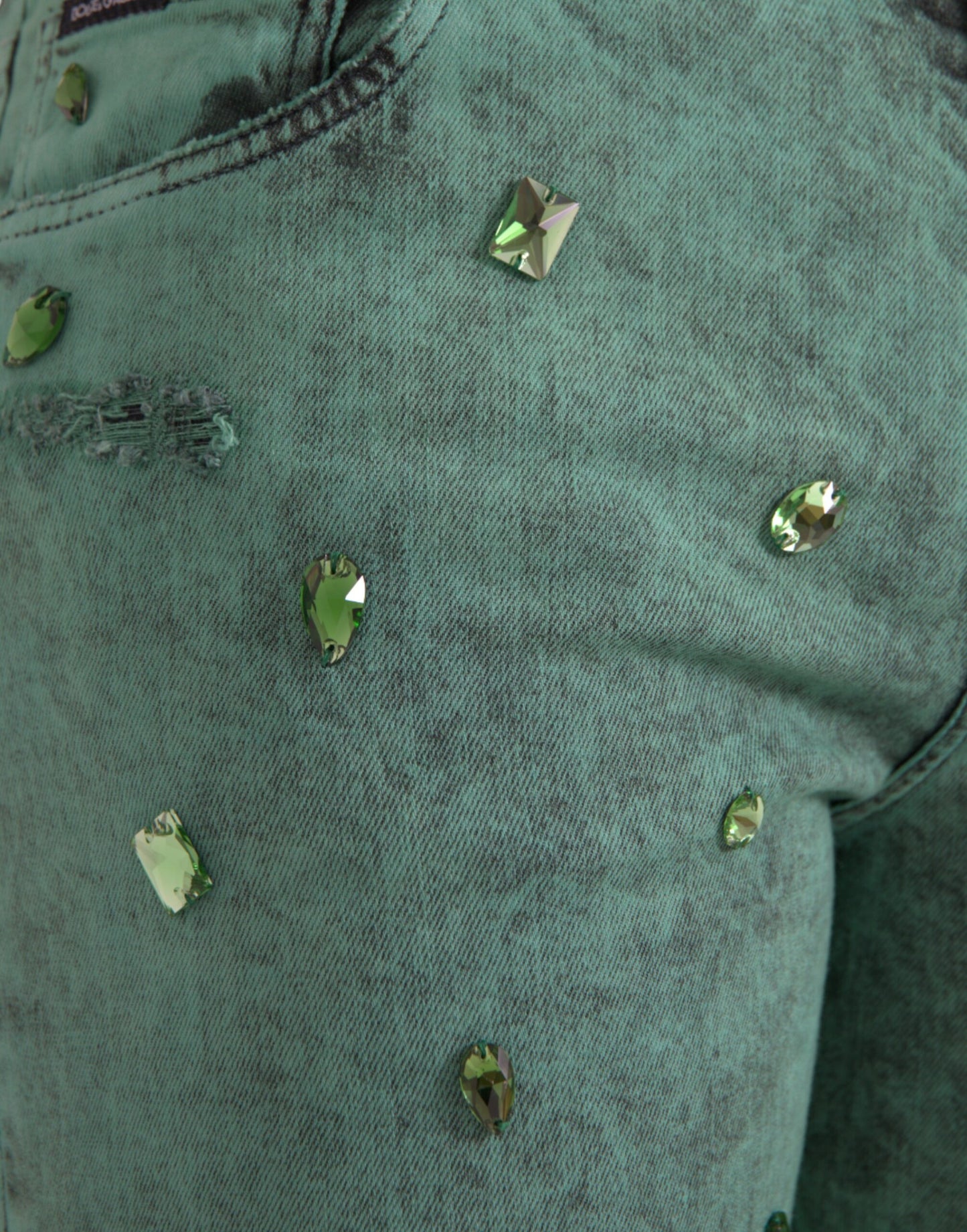 Dolce & Gabbana Green Crystals Cotton Stretch Slim Jeans