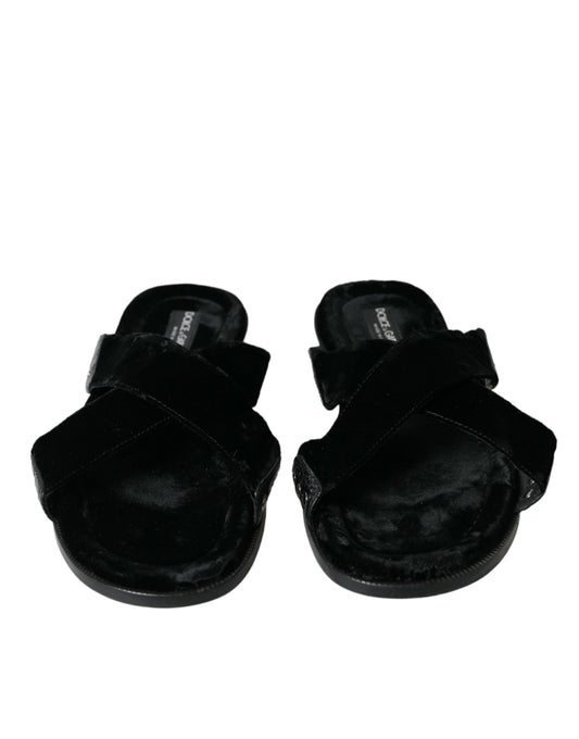 Dolce & Gabbana Elegant Black Cross Strap Slide Sandals