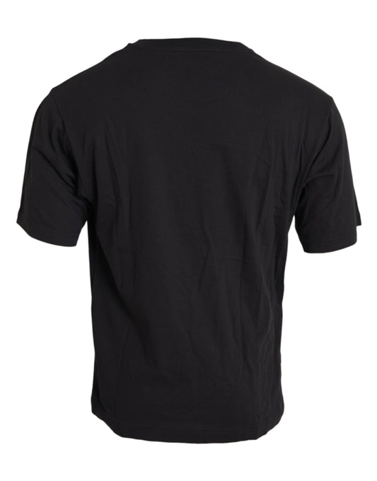 Dolce & Gabbana Black Printed Pocket Cotton Crewneck T-shirt