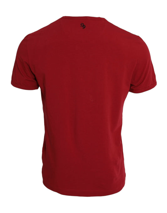 Dolce & Gabbana Red Logo Embroidery Cotton Crew Neck T-shirt
