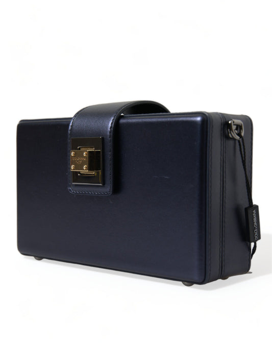 Dolce & Gabbana Elegant Dark Blue Lambskin Leather Box Bag