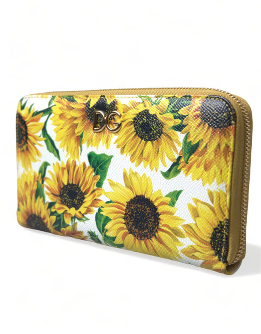 Dolce & Gabbana Sunflower Print Leather Continental Wallet