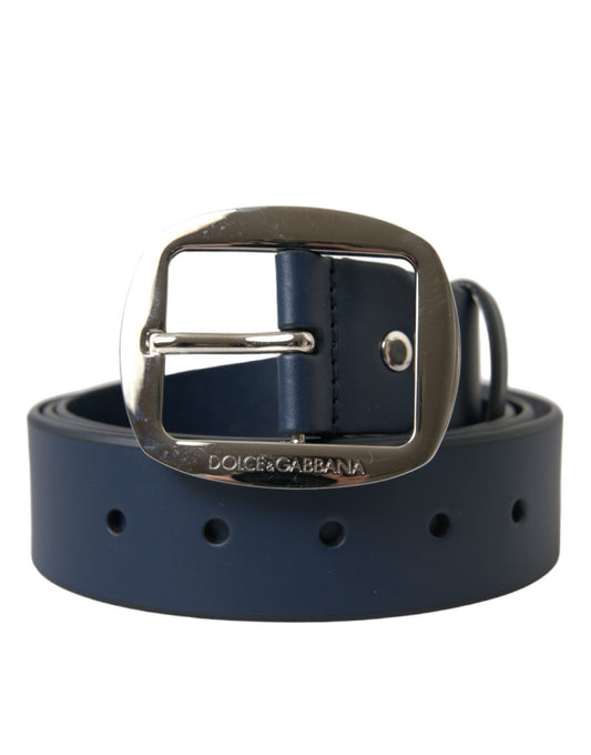 Dolce & Gabbana Elegant Blue Calf Leather Belt with Metal Buckle