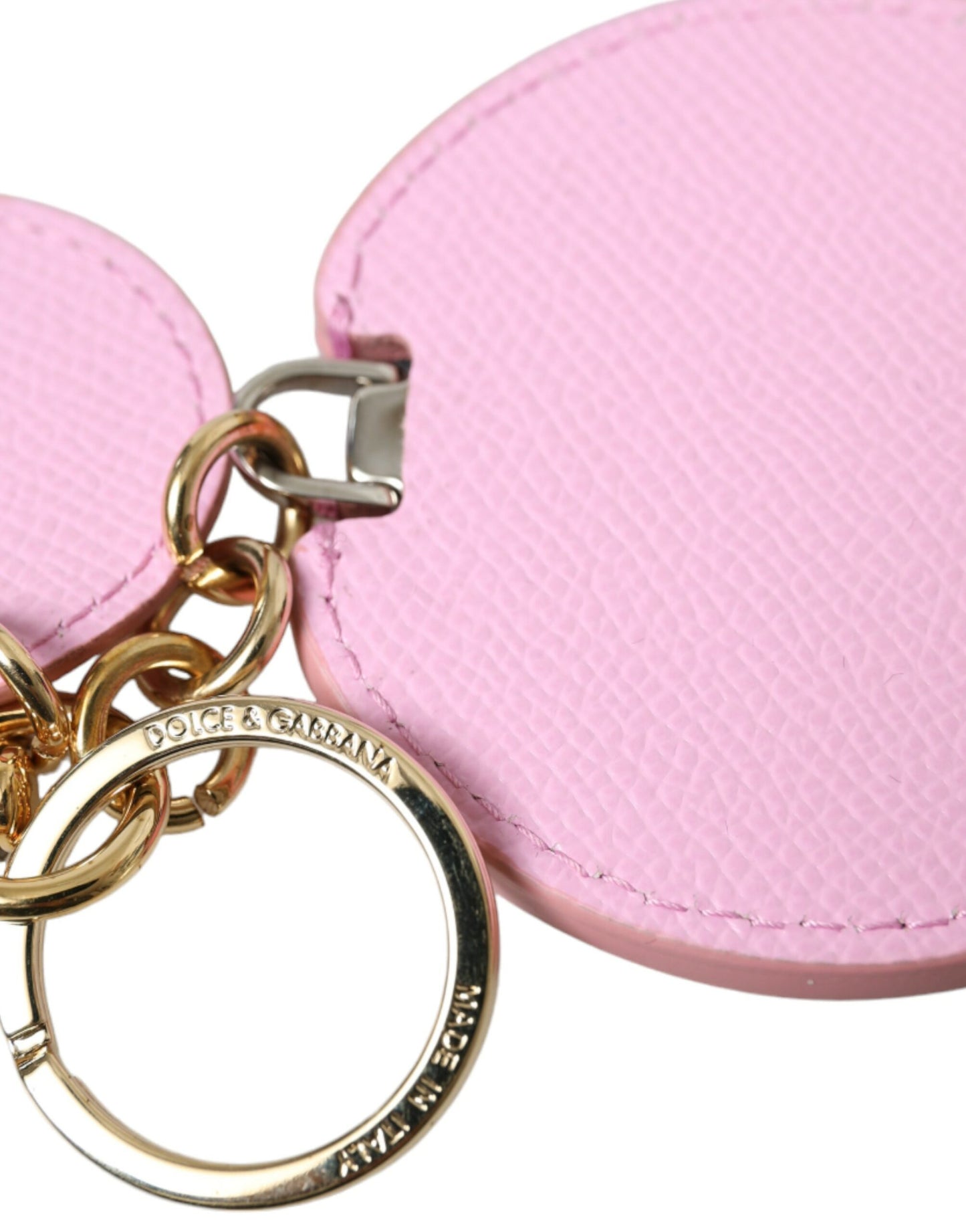Dolce & Gabbana Elegant Pink Gold Leather Keychain