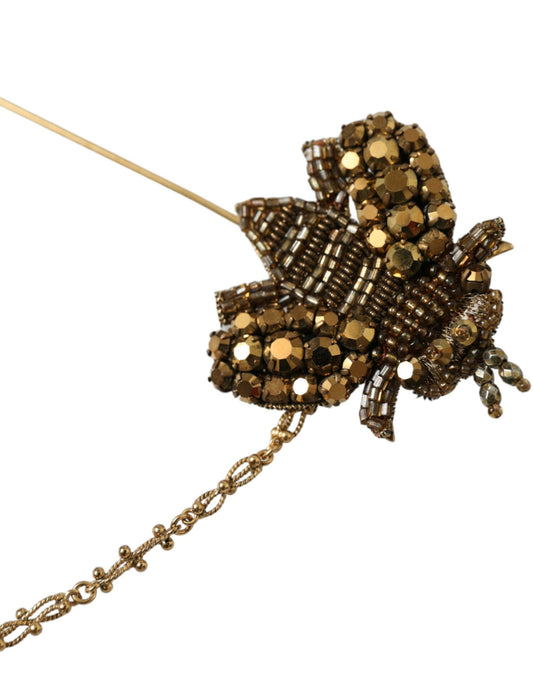 Dolce & Gabbana Crystal Embellished Gold Tone Bee Lapel Pin