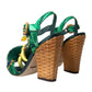 Dolce & Gabbana Green Crystal Mink Fur T-Strap Sandals