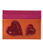Dolce & Gabbana Pink Orange Heart Sequin Leather Logo Card Holder Wallet
