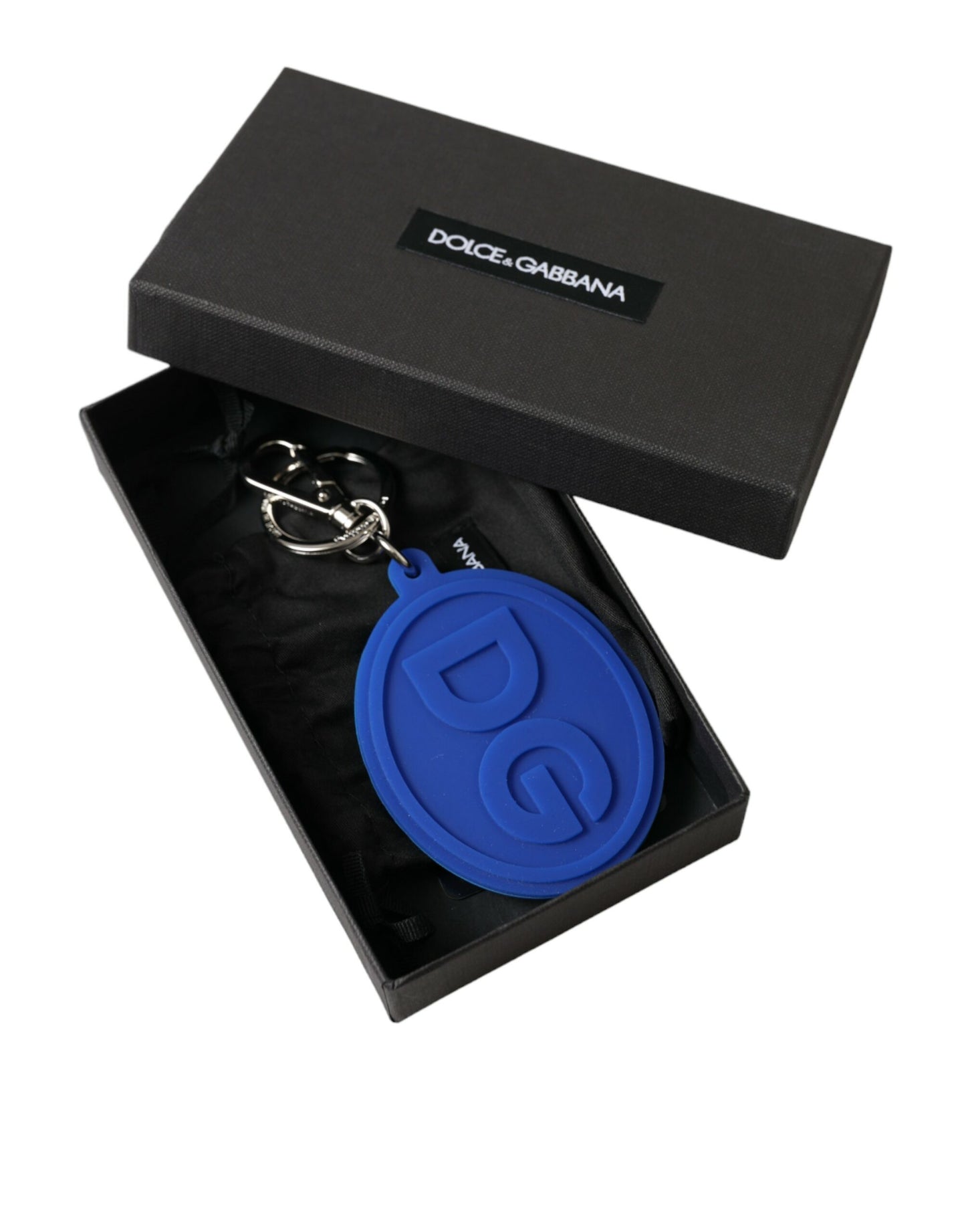 Dolce & Gabbana Elegant Blue Rubber Keychain with Brass Accents