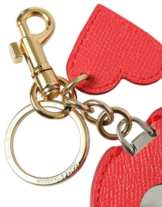 Dolce & Gabbana Elegant Red Leather Keychain with Gold Accents