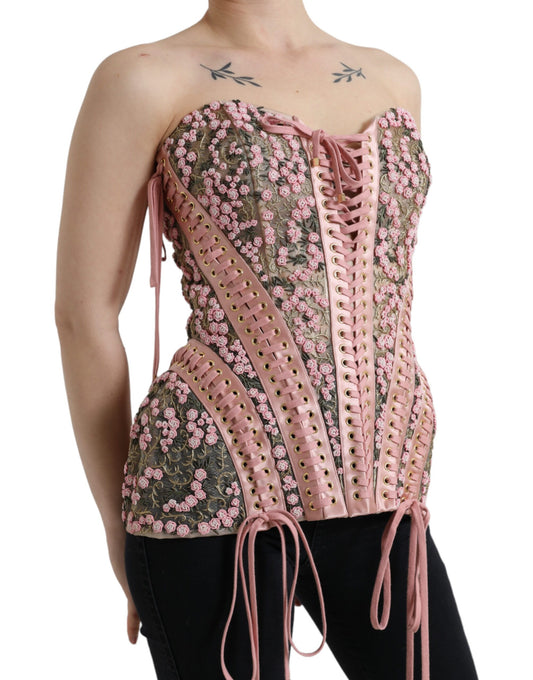 Dolce & Gabbana Silken Nylon Bustier Corset Top in Pink