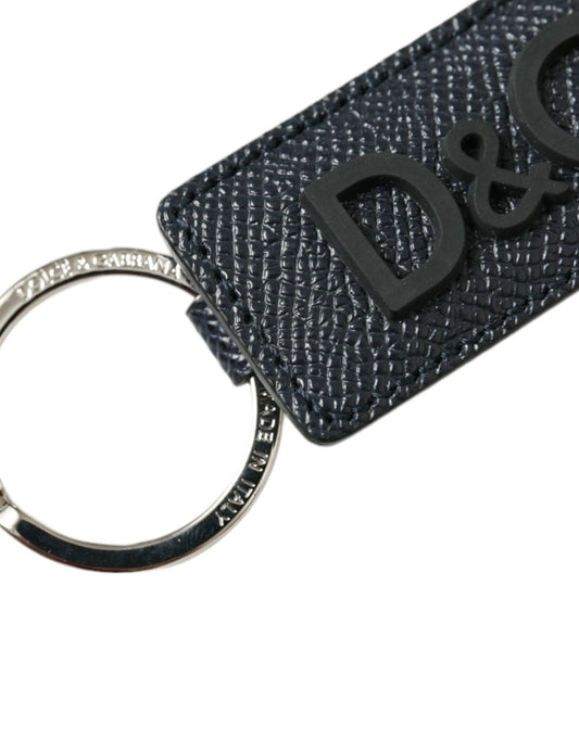 Dolce & Gabbana Elegant Leather Keychain in Black & Silver